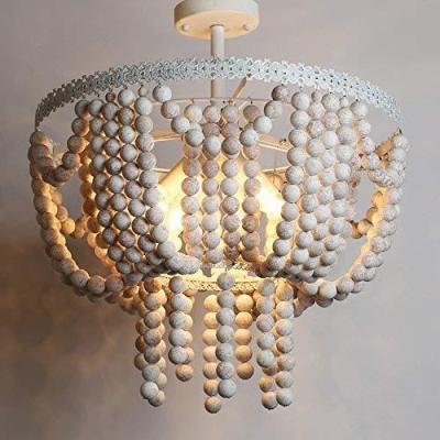 China Wooden Beads Lighting Chandelier Lighting Fixture Vintage Wood Beaded Beads Chandelier Wood Wood Beads Retro Lamp for sale