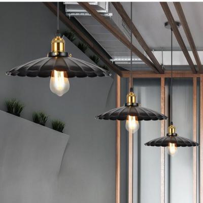 China Round Nordic Industrial Retro Hanging Lamp Black Metal Vintage Pendant Lamp LED Lamp Light Holder for sale