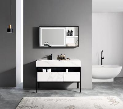 China Originality Design Modern Minimalist Modern Floor Standing Bathroom White Vanity Cabinet With Led Mirror for sale