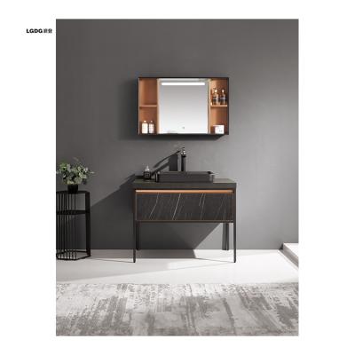 China Modern Home Classic Stainless Steel Furniture Black Vanity Bathroom Cabinet for sale