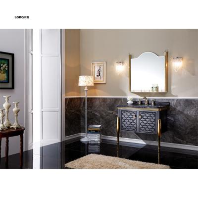 China Eco-friendly Whater Proof Classic Black And Gold Design Bathroom Cabinet With Mirror for sale