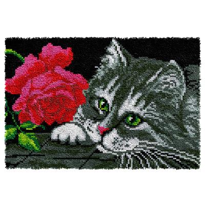 China Europe HOT Sale DIY Latchhook Kit Kitten Craft with Rose Embroidery Sewing Plush Latch Hook Kits Rug Making Kits Carpet for sale