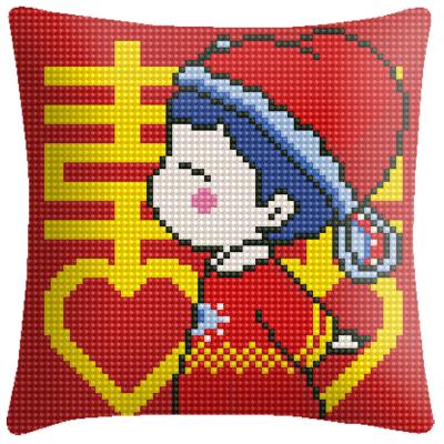 China High Quality Decorative Embroidered Europe Pillow Cross Stitch Cotton Fabric Cushion Cover Kit For Wedding Gift for sale