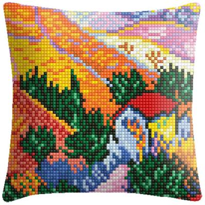 China High Quality Europe Embroidery Landscape Cross Stitch Pillow Cushion Covers Printed Tapestry Canvas Needlepoint Pillow Kit for sale