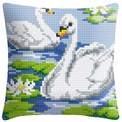 China High Quality Europe Cross Stitch Tile Two Swans Cushion Covers Home Decorative 4CT Chunky Yarn Cross Stitch Kit for sale