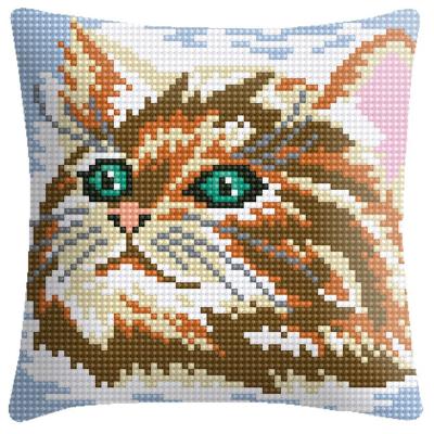 China 2022 Europe NEW Cross Stitch Decorative Home Decorative Cross Stitch Embroidery Handmade Kitten Face Pillow Luxury Seat Cushion for sale