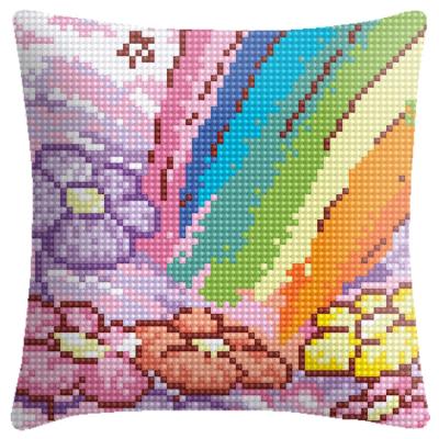 China Europe Cross Stitch High Quality Rainbow Flowers Decorative Pillow Cushion Cover Embroidery 4CT Cross Stitch Kits for sale