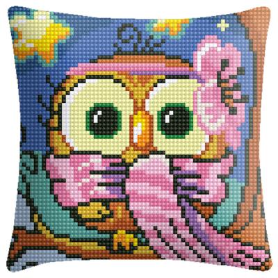 China High Quality Embroidery Owl Girl Decorative Home Cushion Colorful Cross Stitch Europe Cover 4CT Cross Stitch Pillow for sale