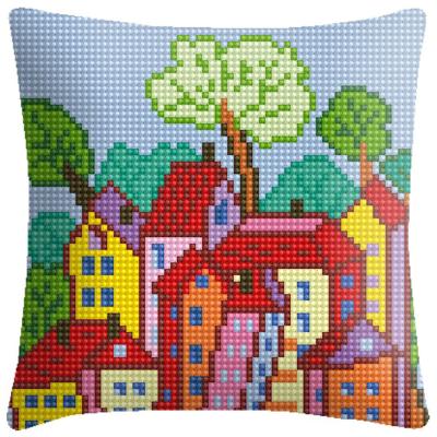 China 2022 NEW Europe Cross Stitch Colorful City Sofa Cushion Cover Sofa Decorative Tile 4CT Cross Stitch Cushion for sale