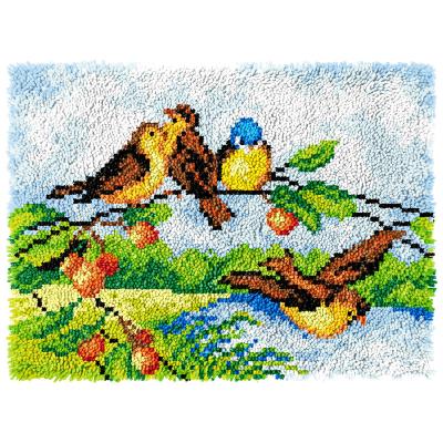 China Europe 2022 NEW Latch Hook Kits Birds On A Tree 3.75ct Cotton Preprinted Acrylic Floor Mat Latch Hook Rug Canvas /Blank 100% Yarn Kit for sale