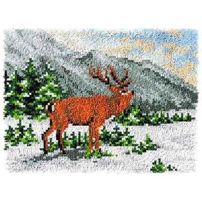 China Europe 2022 Latch Hook Kits Deer in Snow 3.75ct Cotton Preprinted Acrylic /Blank 100% Canvas Yarn Embroidery Latch Hook Blanket Kit for sale