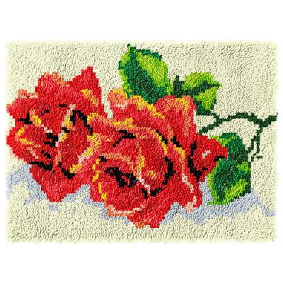 China Europe 2022 Latch Hook Kits Rose Flowers 3.75ct Preprinted Canvas /Blank Rug Blanket Crocheting Hobby and Crafts Latch Hook Blanket Kits for sale