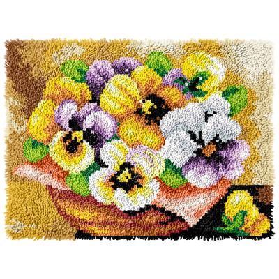 China New 3.75ct Pansies Europe Latch Hook Kit Basket Preprinted /Blank Canvas Rug Blanket Crochet Arts and Crafts Latch Hook Blanket Kits for sale