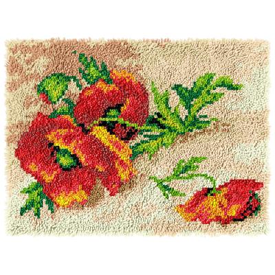 China Europe 2022 Latch Hook Kits Poppy Flowers 3.75ct Preprinted Crocheting Canvas /Blank Rug Blanket Hobbies and Crafts Latch Hook Blanket Kits for sale