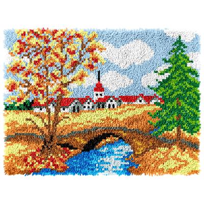 China Europe 2022 DIY Latchhook Kits Autumn Scenery 3.75ct Preprinted Canvas /Blank Crocheting Mat Hobbies Door and Crafts Key Hook Blanket Kits for sale