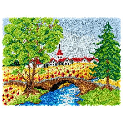 China Europe 2022 Latch Hook Kits Summer Country 3.75ct Cotton Preprinted /Blank Canvas Crocheting Custom Set Mat Latch Hook Rug Blanket Kit for sale