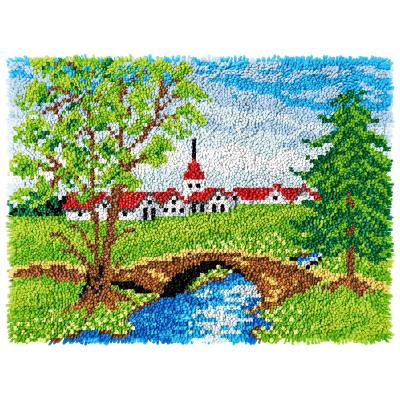 China Europe 2022 Latch Hook Kits Spring Country 3.75ct Cotton Preprinted /Blank Canvas Crocheting Custom Set Mat Latch Hook Rug Blanket Kit for sale