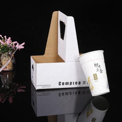 China Disposable Corrugated Coffee Cup Carrier Coffee Mug Holder Takeaway Corrugated Cup Holder for sale