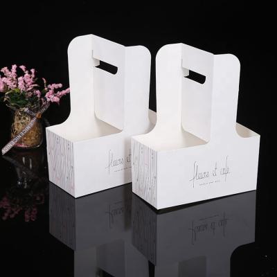 China White Paper Disposable Eco Friendly Biodegradable Custom Cup Holder Two Cup Carrier Catering 2 Drinks Cup Tray Holder for sale