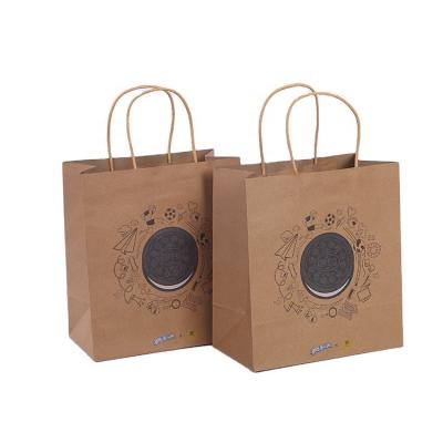 China Custom Made Recyclable Logo Printed Brown Kraft Paper Shopping Bag Takeout Carrier Bag for sale