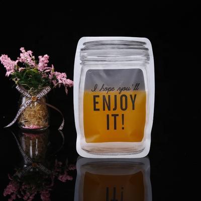 China Recyclable Mason Jar Shaped Food Container Clear Plastic Bag Mason Zippers Storage Snacks Plastic Bag for sale