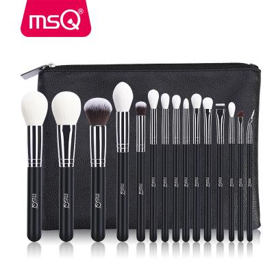 China Angular Blush MSQ 15pcs Classic Black Handle Makeup Brush Set Your Own Brand Wholesale Makeup Brushes With Bag for sale