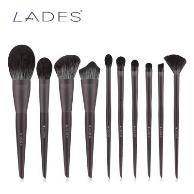 China Angular Blush MSQ 10pcs New Arrival Professional Makeup Brushes Dark Brown Scrub Tube Makeup Brush With Matte Handle for sale