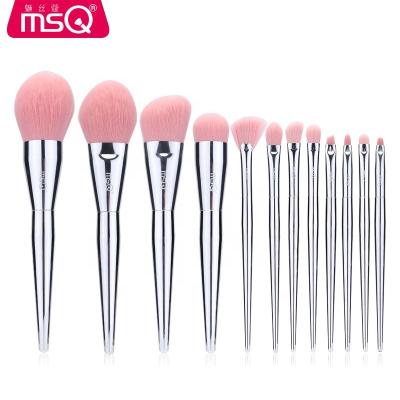 China Angular Blush MSQ 12pcs Synthetic Hair Custom Makeup Brushes Private Label With Silver Handle for sale