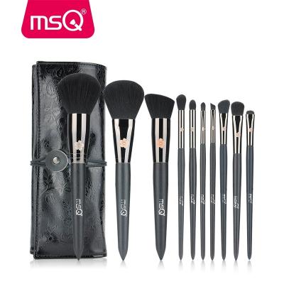 China Angular Blush MSQ 10pcs Private Label Makeup Brush Classic Wholesale Copper Ferrule With PU Leather Case for sale