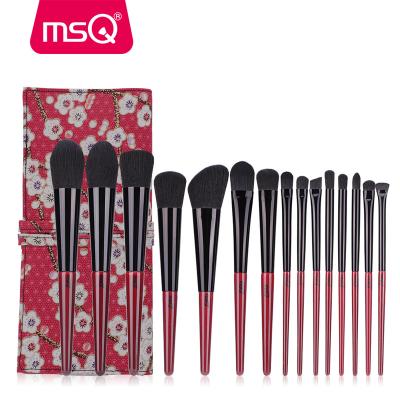 China Angular Blush MSQ 15pcs New In Pure Red Makeup Brushes High Quality Cosmetic Makeup Set Brush Wholesale for sale