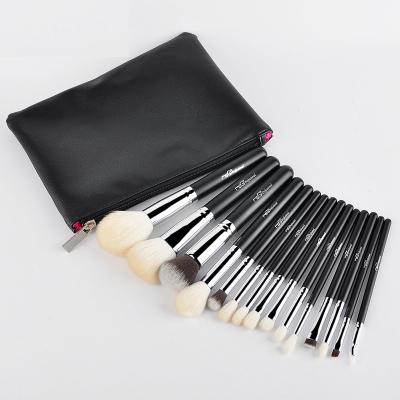 China Wholesale Olive MSQ 15pcs Private Label ODM Goat Hair Brush Makeup Brush Kit Silver Aluminum Cosmetics for sale