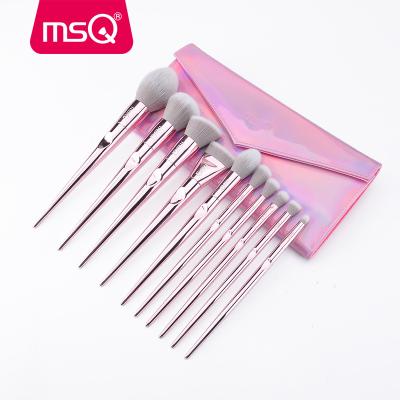 China Angular Blush MSQ 10 Pieces Plastic Handle With Metallizing And Shiny Rainbow Hand Case Makeup Brush Kit for sale