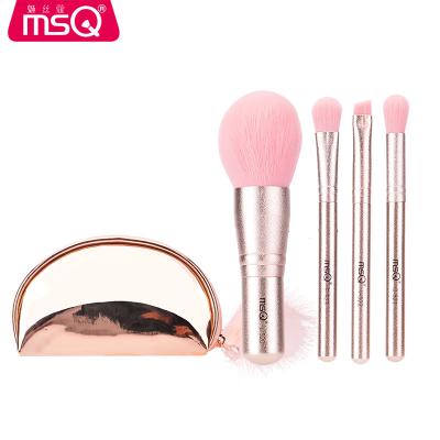 China Angular Blush Travel Mini Makeup Brush Set MSQ 4pcs Rose Gold Aluminum Handle Christmas Gift for sale