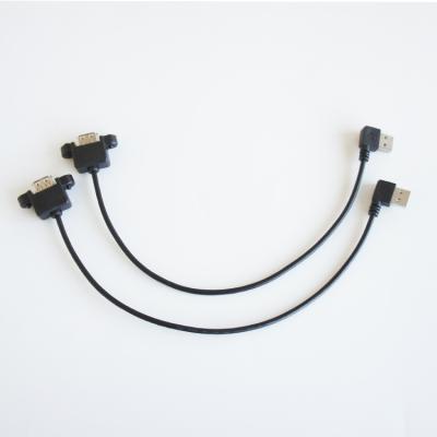 China USB A Electronic Custom Female Panel Mount With Screws To USB A Male Cable Assembly 90 Degree Left Bend for sale