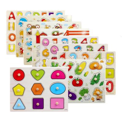 China Match Educational Toys Shape Alphabet Board Puzzle Hand Developmental Wooden Toy Wooden Games For Children for sale