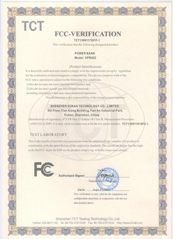 FCC - Shenzhen Sunan Technology Co., Limited