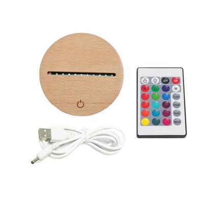 China Wholesale Price RGB Modern Wooden Touch LED Base 3d Illusion Light Night Light with Remote Control, USB Wood Lamp Acrylic Display for sale