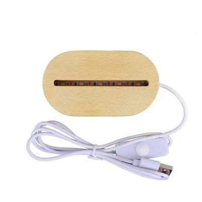 China Bedroom Wholesale 3D Night Light Acrylic Oval Wood Base With Button Switch LED Lamp Display Holder Base/Warm Light White for sale