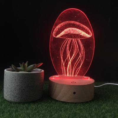 China Wholesale Wood Base Eco-friendly RGB USB Led Base For 3D Unicorn Jellyfish Shape Lamp Illusion Nightclub Lights With Remote Control for sale