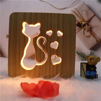 China Cat Night Light World Animal Creative Residential Wooden 3D Table Led Lamp for Kids Boys Girls Christmas Birthday Gifts Toys for sale