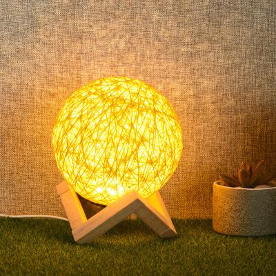 China Residential Romantic Wooden Bedside Dimmable Decoration Lamp USB Charger Base Round Moon But Table Lamp for sale