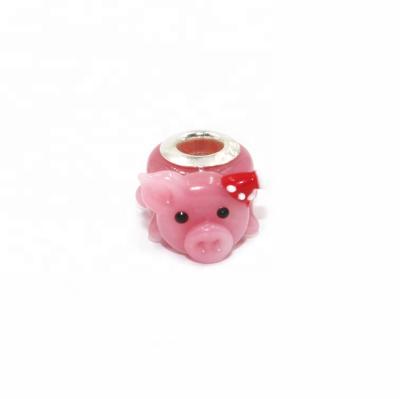 China Decoration Pink Murano Lampwork Small Pig Animal Glass Beads for sale