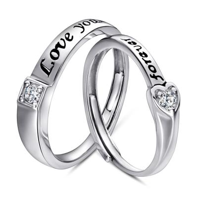 China Beautiful Romantic Jewelry Wholesale Adjustable Size Couple Rings High Quality S925 Sterling Silver Rings for sale