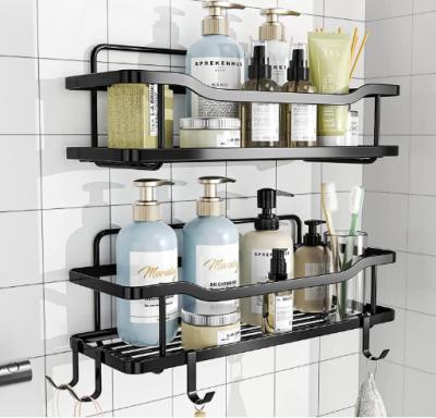 China 2 Pack Bathroom Shower Shelf Easy Cleaning Adhesive Trolley No Drilling Rustproof Shower Organizer for sale