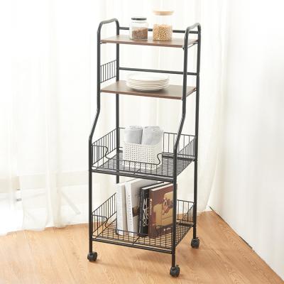 China 4 Tier Metal Kitchenware Storage Rack Viable Microwave Oven Shelf Cart for sale