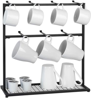 China 2 Tier Countertop Mug Tree Stand Sustainable Stand For Coffee Mugs Mugs, Holds 14 Mugs (Metal, Black) for sale