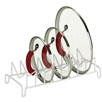 China Expandable Kitchen Adjustable Sustainable Cover Holder Rack Organizer White Metal Frying Pan and Pot Lid Storage for sale