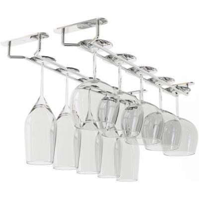 China Viable Hot-selling Stainless Steel Chrome Plated Wine Glass Cup Kitchen Bar Holder Hanger Under Cabinet Stemware Rack for sale