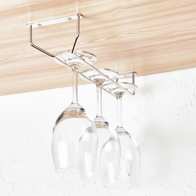 China Kitchen Stainless Steel Wine Glass Rack Sustainable Hanging Bar Rack Under Cabinet Stemware Rack for sale