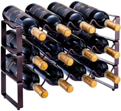 China Amazon 2021 Viable Hot Selling 3 Tier 12 Bronze Stackable Wine Bottles Standing Rack Wine Rack Countertop Cabinet Wine Rack for sale